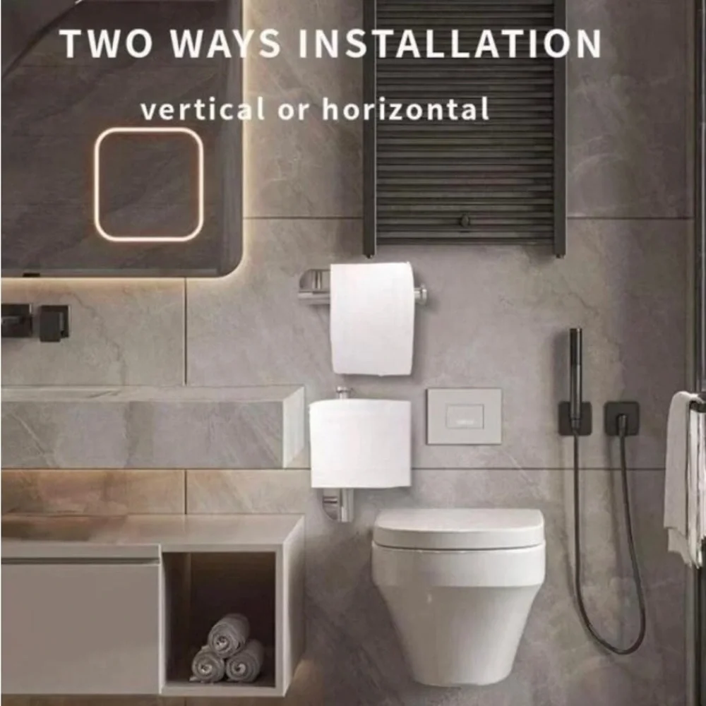 NIB Stainless Steel Toilet Paper Holder / No Punch /Easy 3M Stick Decor Bathroom